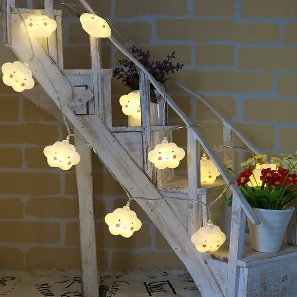 1.5M 3M Led String Holiday Lights Cute Cloud Christmas New Year Party Decor Fairy String Lights AA Battery Operated Warm White Xmas Lighting 10Leds 20Leds
