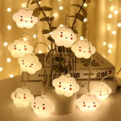 1.5M 3M Led String Holiday Lights Cute Cloud Christmas New Year Party Decor Fairy String Lights AA Battery Operated Warm White Xmas Lighting 10Leds 20Leds