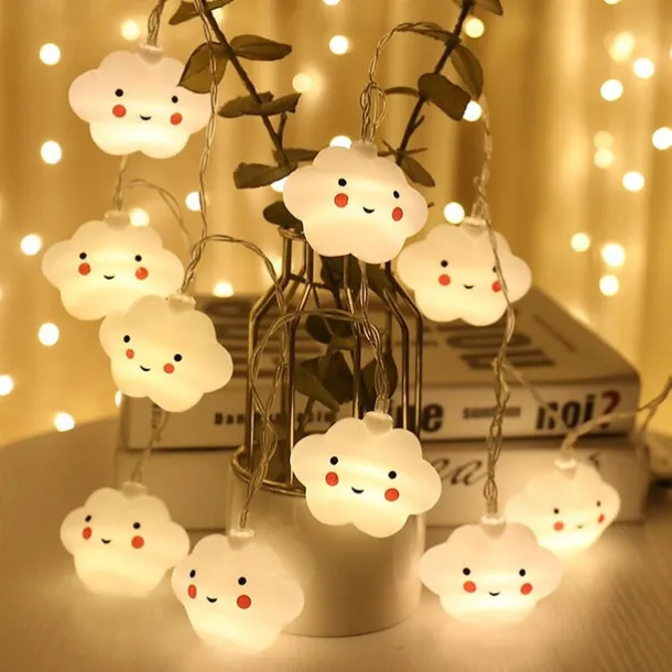 1.5M 3M Led String Holiday Lights Cute Cloud Christmas New Year Party Decor Fairy String Lights AA Battery Operated Warm White Xmas Lighting 10Leds 20Leds