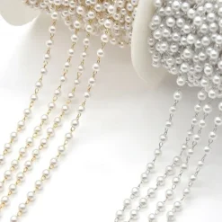 3M 3mm Pearl Copper Plated Chain Handmade Diy Jewelry Accessories Clothing Jewelry Materials Beaded PartitionBead Chain