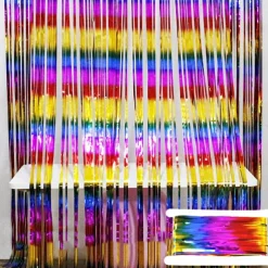 2*2m Rain Silk Curtain New House Tied with Wedding Room Hanging Curtain Romantic and Beautiful Wedding Banquet Colorful Strips Proposal Scenery Aluminum Foil Strip T-Table Decoration
