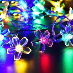 5m Solar Cherry Blossom String Lights,20 LEDs Waterproof Christmas String Lights, Warm White/RGB/Blue Garden Lights for Christmas Outdoor Night Lighting