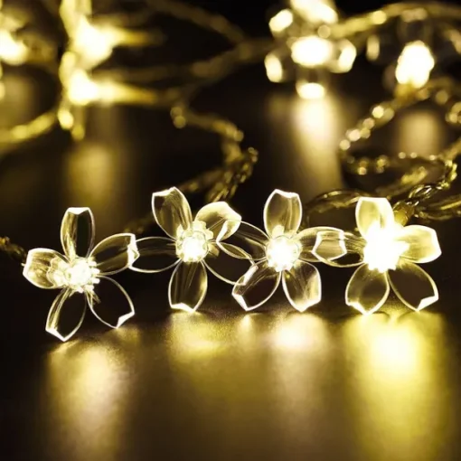 5m Solar Cherry Blossom String Lights,20 LEDs Waterproof Christmas String Lights, Warm White/RGB/Blue Garden Lights for Christmas Outdoor Night Lighting