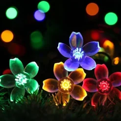 5m Solar Cherry Blossom String Lights,20 LEDs Waterproof Christmas String Lights, Warm White/RGB/Blue Garden Lights for Christmas Outdoor Night Lighting