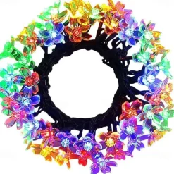 5m Solar Cherry Blossom String Lights,20 LEDs Waterproof Christmas String Lights, Warm White/RGB/Blue Garden Lights for Christmas Outdoor Night Lighting