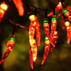 5/6.5/7m Solar Garden Chili Lights Outdoor Red Chili Pepper String Lights-Waterproof LED Kitchen Christmas Decorative Lights for Garden Lawn Patio Yard Home Party Porch Decor 5M 20LED/6.5M 30LED/7M 50LED