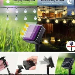 20M Solar LED Lantern String Lights, 200 Bubble Ball LEDs String, Waterproof Outdoor for Christmas Garden Decoration 1 Set