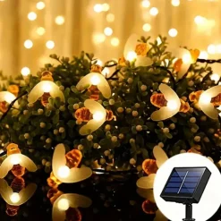3M Solar Powered Bee String Lights, 20 LEDs Waterproof Outdoor Lights with Mounting Bracket for Christmas, Patio, Yard, Warm White, White Multicolor, Blue