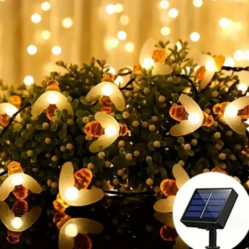 3M Solar Powered Bee String Lights, 20 LEDs Waterproof Outdoor Lights with Mounting Bracket for Christmas, Patio, Yard, Warm White, White Multicolor, Blue