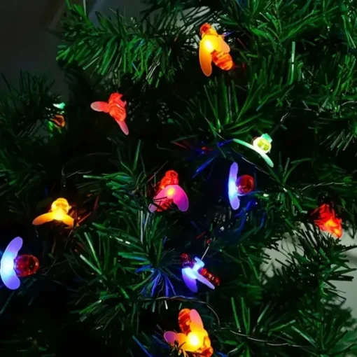 3M Solar Powered Bee String Lights, 20 LEDs Waterproof Outdoor Lights with Mounting Bracket for Christmas, Patio, Yard, Warm White, White Multicolor, Blue