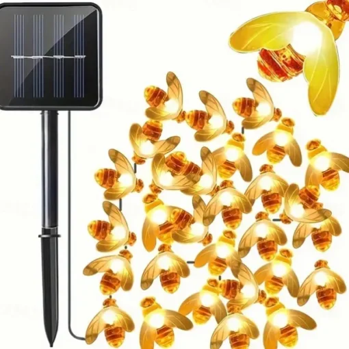 3M Solar Powered Bee String Lights, 20 LEDs Waterproof Outdoor Lights with Mounting Bracket for Christmas, Patio, Yard, Warm White, White Multicolor, Blue