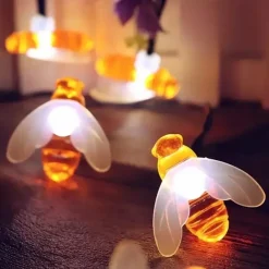 3M Solar Powered Bee String Lights, 20 LEDs Waterproof Outdoor Lights with Mounting Bracket for Christmas, Patio, Yard, Warm White, White Multicolor, Blue