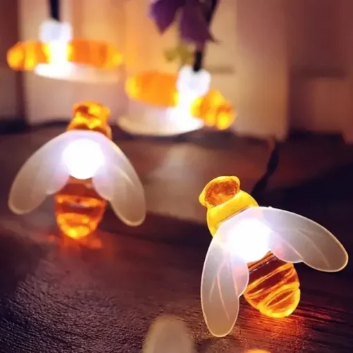 3M Solar Powered Bee String Lights, 20 LEDs Waterproof Outdoor Lights with Mounting Bracket for Christmas, Patio, Yard, Warm White, White Multicolor, Blue