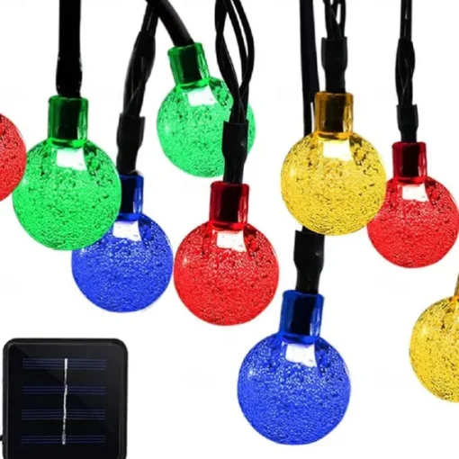 7m Solar String Lights 50 LEDs, EL 5mm, Warm White/Cold White/Blue, Solar-Powered Holiday Party Lights with Mounting Bracket for Christmas, Weddings, and Outdoor Events