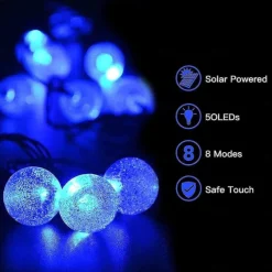 7m Solar String Lights 50 LEDs, EL 5mm, Warm White/Cold White/Blue, Solar-Powered Holiday Party Lights with Mounting Bracket for Christmas, Weddings, and Outdoor Events