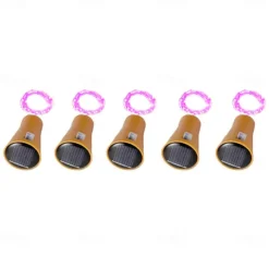 2M Solar String Lights, 20 LEDs Wine Bottle String Lights, Warm White, RGB and Waterproof for Christmas & Wedding Decorations 5pcs Set