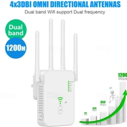 1200M WiFi Repeater Universal Wireless Coverage Extender Compatible AP Mode WiFi Repeater Wall Plug Plug and Play Type