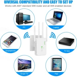 1200M WiFi Repeater Universal Wireless Coverage Extender Compatible AP Mode WiFi Repeater Wall Plug Plug and Play Type