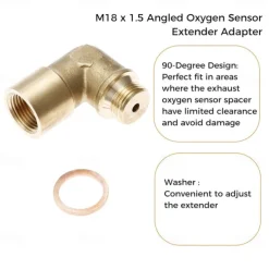 M18 x 1.5 Oxygen Sensor Spacer Extender Adapter 90 Degree Brass Extension Spacer Angled Oxygen Sensor Extender Adapter