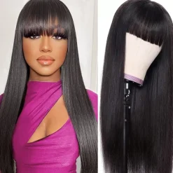 Machine Made Human Hair Wig Straight Hair Natural Wig 150% Density