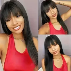 Machine Made Human Hair Wig Straight Hair Natural Wig 150% Density