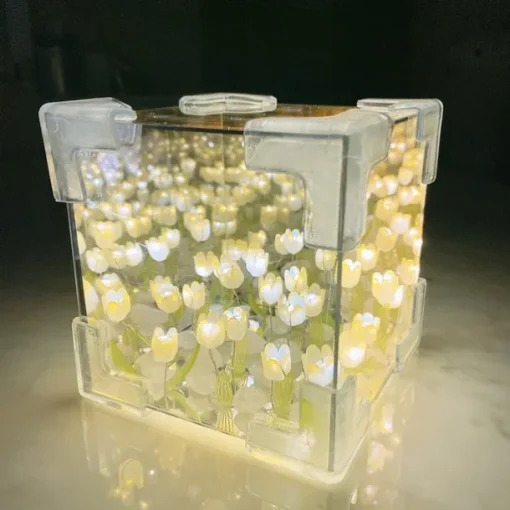 Magic Cube Tulip Mirror Night Light: Creative Room Decoration Mirror Perfect for Mother's Day, Valentine's Day, Birthdays, or Any Special Occasion for Gifting to Moms, Girlfriends, Daughters
