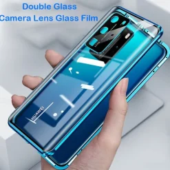 Magnetic Adsorption Tempered Glass Double Sided Case For Huawei P40 P30 Pro Lite Coque 360 Protective Cases with Carmera Lens Protector for Huawei Mate 30 20 Pro Nova 7i 6SE