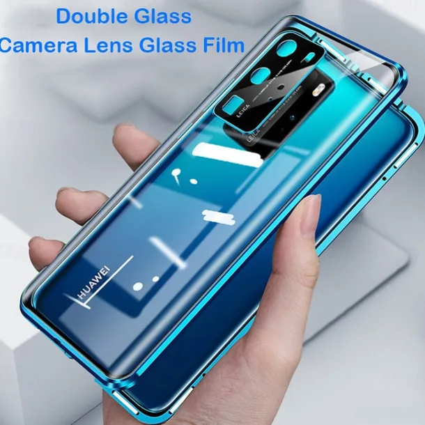Magnetic Adsorption Tempered Glass Double Sided Case For Huawei P40 P30 Pro Lite Coque 360 Protective Cases with Carmera Lens Protector for Huawei Mate 30 20 Pro Nova 7i 6SE