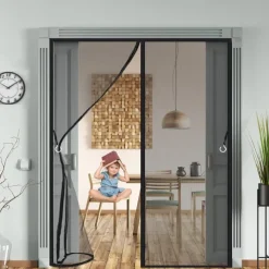 Magnetic Fly Screen Door,Heavy Duty Bug Curtain Full Frame, Keep Bugs Out Lets Fresh Air in Without Drilling