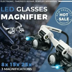Magnifying Glasses 8X 15X 23X Magnifier LED Headband Glass Eye Magnifying Repair Tool Watchmaking Coin Stamp Currency Book Errors Jewelry Necklace Magnifier Glasses Beading Biology Loupe Microscope