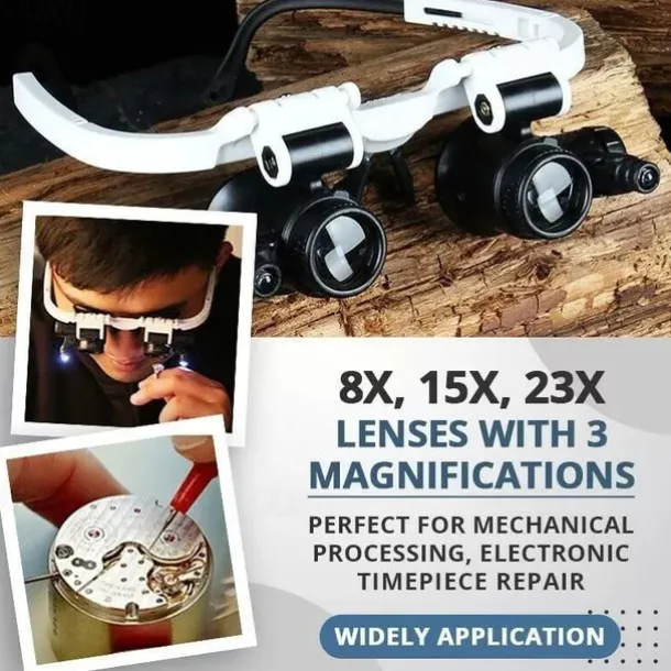 Magnifying Glasses 8X 15X 23X Magnifier LED Headband Glass Eye Magnifying Repair Tool Watchmaking Coin Stamp Currency Book Errors Jewelry Necklace Magnifier Glasses Beading Biology Loupe Microscope