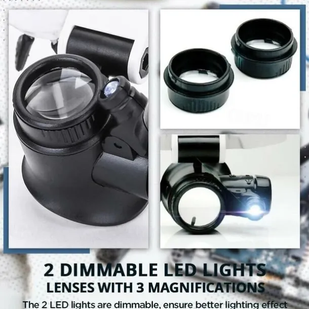 Magnifying Glasses 8X 15X 23X Magnifier LED Headband Glass Eye Magnifying Repair Tool Watchmaking Coin Stamp Currency Book Errors Jewelry Necklace Magnifier Glasses Beading Biology Loupe Microscope