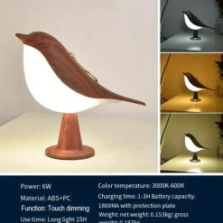 Magpie Night Light with Tri-color Touch Control Dimmable Cute Little Bird Night Light Rechargeable Aromatherapy Table Lamp for Bedroom Nursery Office Car Home Decor