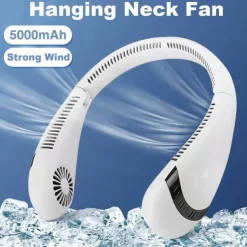 5000mAh Hanging Neck Fan – Portable Folding Bladeless Air Cooler, USB Type-C Rechargeable for Sports & Travel
