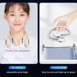 5000mAh Hanging Neck Fan – Portable Folding Bladeless Air Cooler, USB Type-C Rechargeable for Sports & Travel