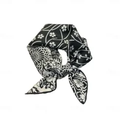 Male 100% Silk Square Scarf Outdoor Vacation Office Dark Yellow Black Scarf