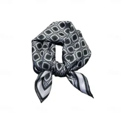 Male 100% Silk Square Scarf Outdoor Vacation Office Dark Yellow Black Scarf