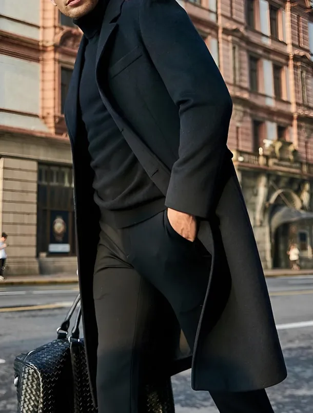 Male Overcoat Coat Trench Coat Daily Wear Buckle Fall & Winter Solid / Plain Color Leisure Lapel Long Camel Black Gray Jacket