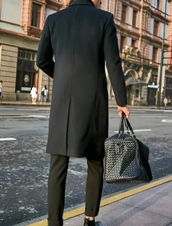 Male Overcoat Coat Trench Coat Daily Wear Buckle Fall & Winter Solid / Plain Color Leisure Lapel Long Camel Black Gray Jacket