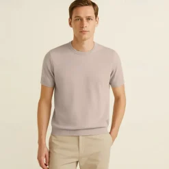 Male Silk Cotton Lyocell Blend T-Shirt Short Sleeve Crew Neck Summer Plain Jacquard Elegant Classic Crewneck Minimalist Vacation Home Cotton Black Blue Navy Blue Top Tee for Men