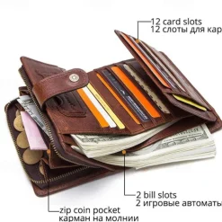 Man Purse Genuine Leather RFID Vintage Wallet Men with Coin Pocket Short Wallets Small Zipper Walet with Card Holders