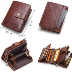 Man Purse Genuine Leather RFID Vintage Wallet Men with Coin Pocket Short Wallets Small Zipper Walet with Card Holders