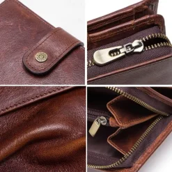 Man Purse Genuine Leather RFID Vintage Wallet Men with Coin Pocket Short Wallets Small Zipper Walet with Card Holders