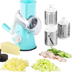 Manual Rotary Cheese Grater Kitchen Speed Round Tumbling Box Shredder Drum Vegetable Slicer Nuts Grinder for Veggie Potato Cucumber Carrot Chocolate for Pizza Hashbrowns Salad