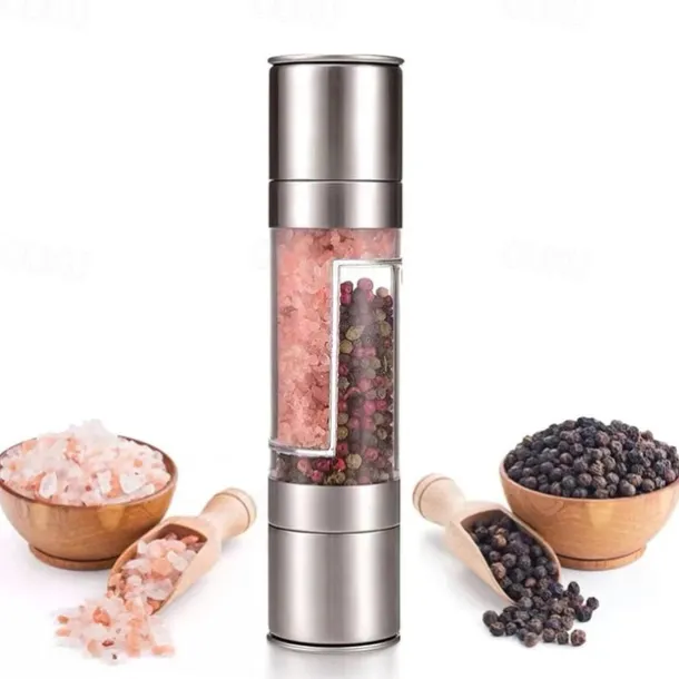 Manual Salt Pepper Grinder,Mill Sleek Stainless Steel with Adjustable Ceramic Grinding Mechanism,2 in 1 Spice Mills Grinder Pepper Shakers