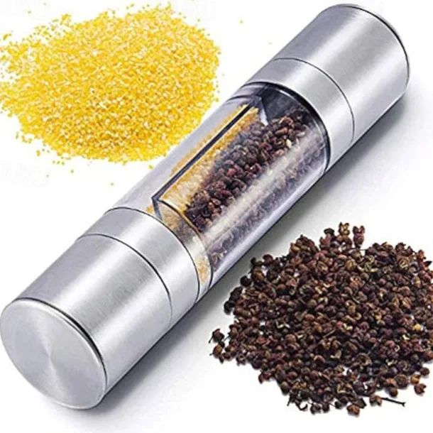 Manual Salt Pepper Grinder,Mill Sleek Stainless Steel with Adjustable Ceramic Grinding Mechanism,2 in 1 Spice Mills Grinder Pepper Shakers
