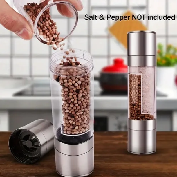 Manual Salt Pepper Grinder,Mill Sleek Stainless Steel with Adjustable Ceramic Grinding Mechanism,2 in 1 Spice Mills Grinder Pepper Shakers