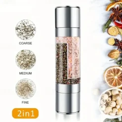 Manual Salt Pepper Grinder,Mill Sleek Stainless Steel with Adjustable Ceramic Grinding Mechanism,2 in 1 Spice Mills Grinder Pepper Shakers
