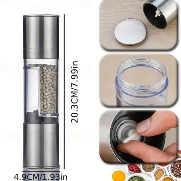Manual Salt Pepper Grinder,Mill Sleek Stainless Steel with Adjustable Ceramic Grinding Mechanism,2 in 1 Spice Mills Grinder Pepper Shakers