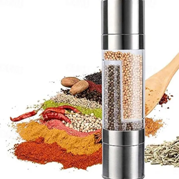 Manual Salt Pepper Grinder,Mill Sleek Stainless Steel with Adjustable Ceramic Grinding Mechanism,2 in 1 Spice Mills Grinder Pepper Shakers